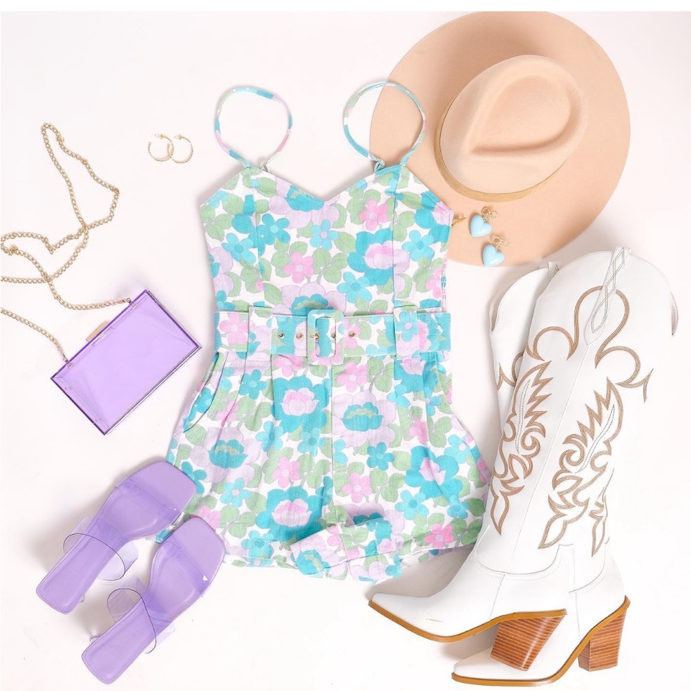 EXCLUSIVE SHOW ME YOUR MUMU X Hemline Sloan Romper in Blue Fresh Floral